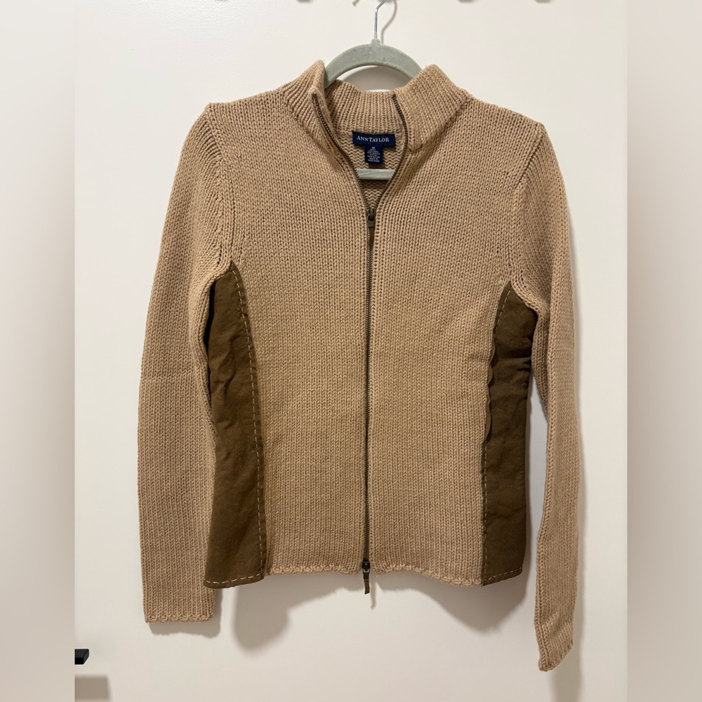 Vintage Double Zipper Brown & Tan Womens Sweater - Ann Taylor Size Medium
